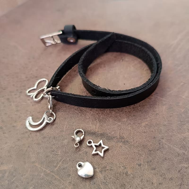 Black Leather Choker Necklace OR Double Wrap Bracelet to add your Own Charms