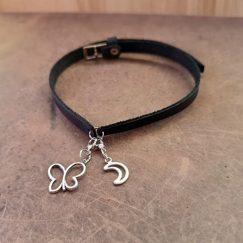 Black Leather Choker Necklace OR Double Wrap Bracelet to add your Own Charms