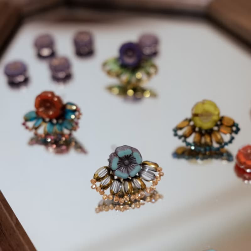 扇形花耳環 Fan Flower Earrings - 薄荷綠 耳針/耳夾