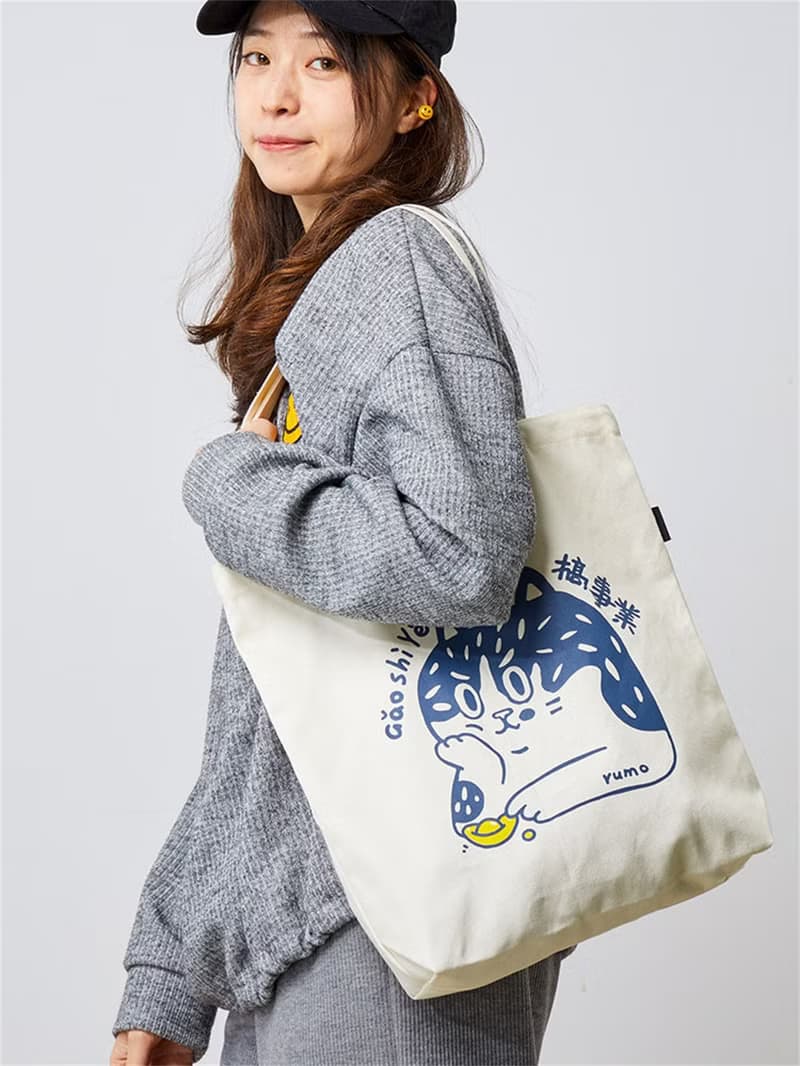 搞事業 招財貓貓咪 帆布包托特包 肩背購物袋