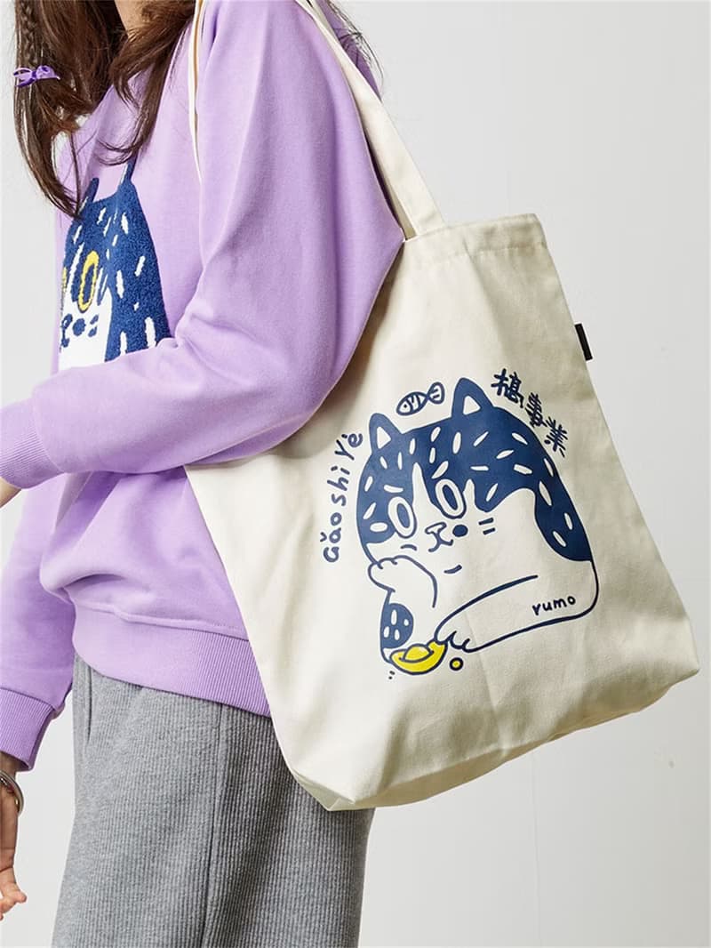 搞事業 招財貓貓咪 帆布包托特包 肩背購物袋
