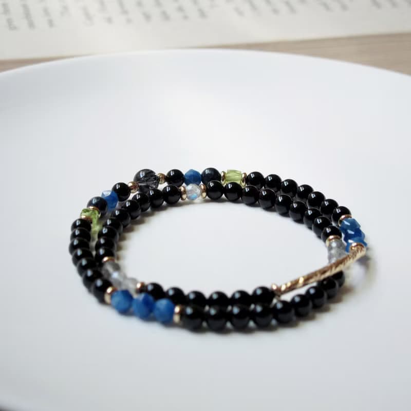 雙圈手鍊 ∣ 淨體黑髮晶 藍彼得石 貴人工作運