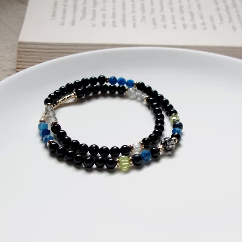 雙圈手鍊 ∣ 淨體黑髮晶 藍彼得石 貴人工作運