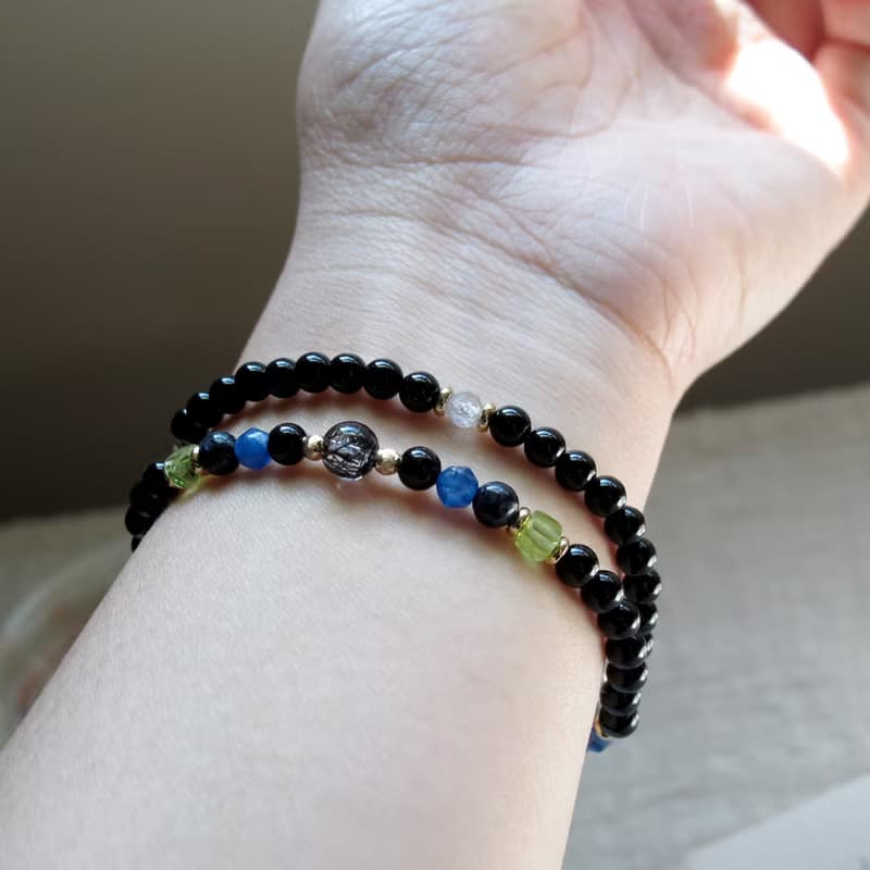 雙圈手鍊 ∣ 淨體黑髮晶 藍彼得石 貴人工作運