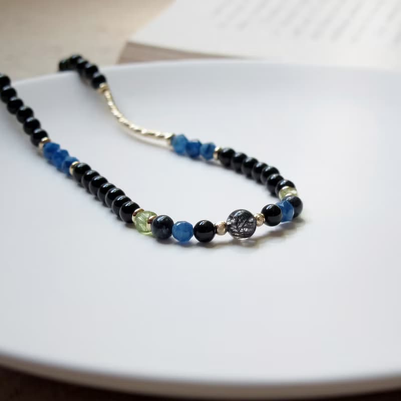 雙圈手鍊 ∣ 淨體黑髮晶 藍彼得石 貴人工作運