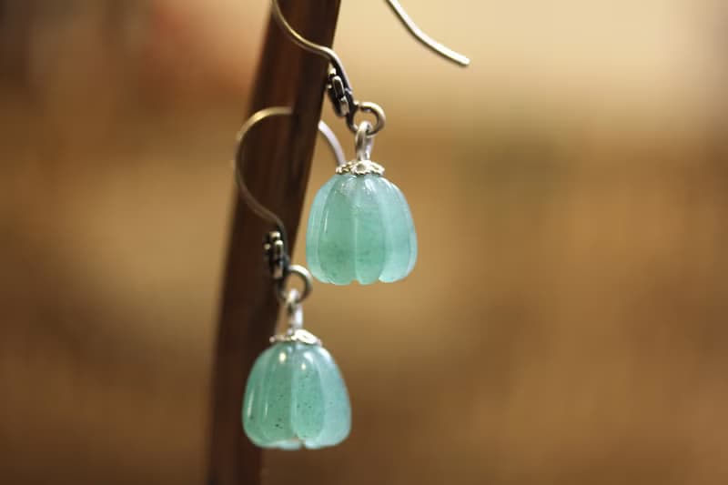 復古氣質款  玉石東陵玉  南瓜珠  蝴蝶耳墜