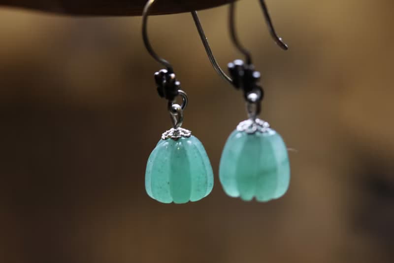 復古氣質款  玉石東陵玉  南瓜珠  蝴蝶耳墜