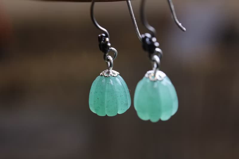 復古氣質款  玉石東陵玉  南瓜珠  蝴蝶耳墜