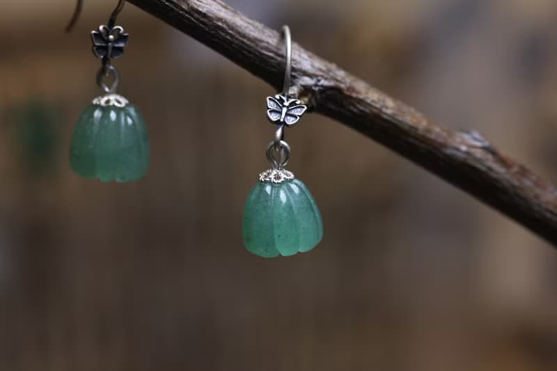 復古氣質款  玉石東陵玉  南瓜珠  蝴蝶耳墜