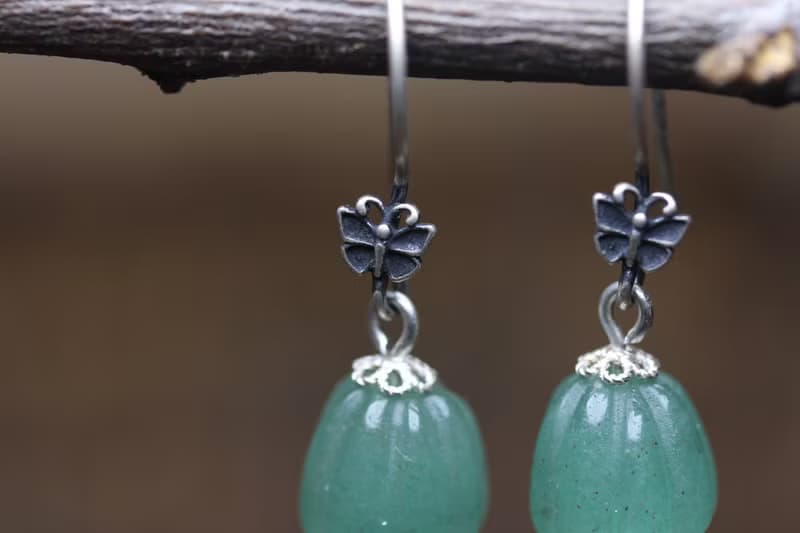 復古氣質款  玉石東陵玉  南瓜珠  蝴蝶耳墜