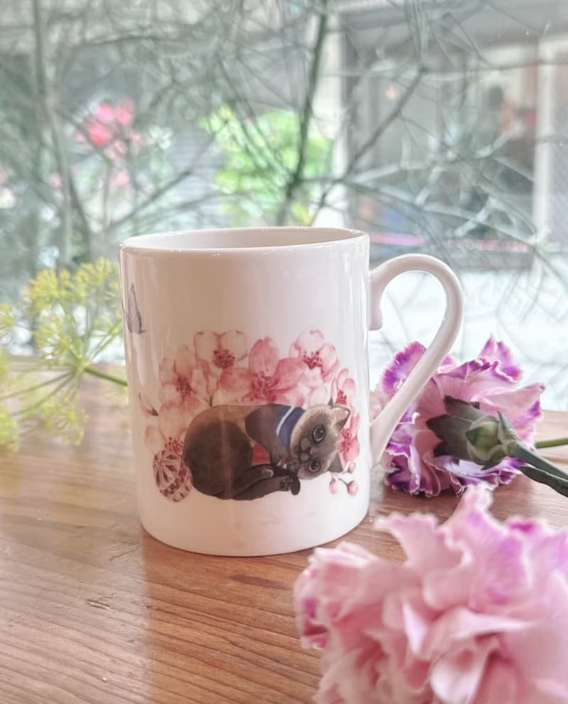 合作插畫藝術家-英格藍貓 下午茶骨瓷杯系列-繁花貓咪馬克杯