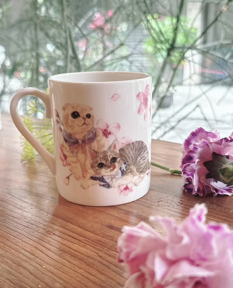合作插畫藝術家-英格藍貓 下午茶骨瓷杯系列-繁花貓咪馬克杯