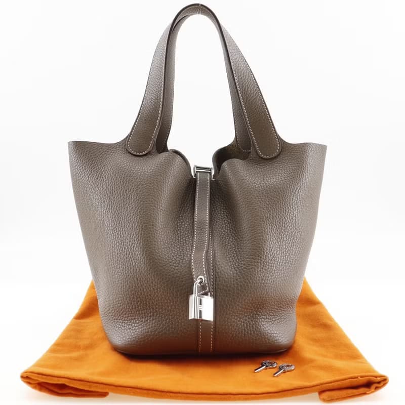 【日本直送】エルメス HERMES ピコタンロックMM ハンドバッグ トリヨンクレマンス エトゥープ シルバー金具 T レディース【中古】