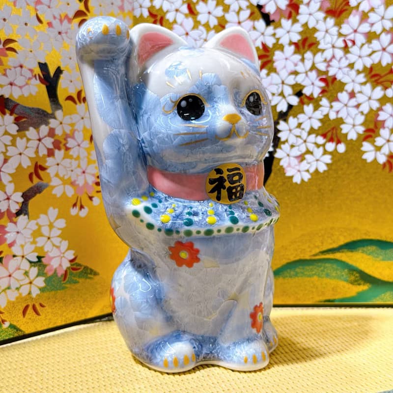【藤陽綻華】日本清水燒招財貓 | 花結晶 - 銀藤 億万