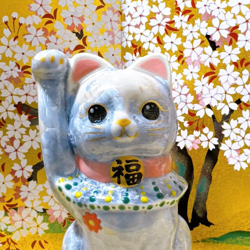 【藤陽綻華】日本清水燒招財貓 | 花結晶 - 銀藤 億万