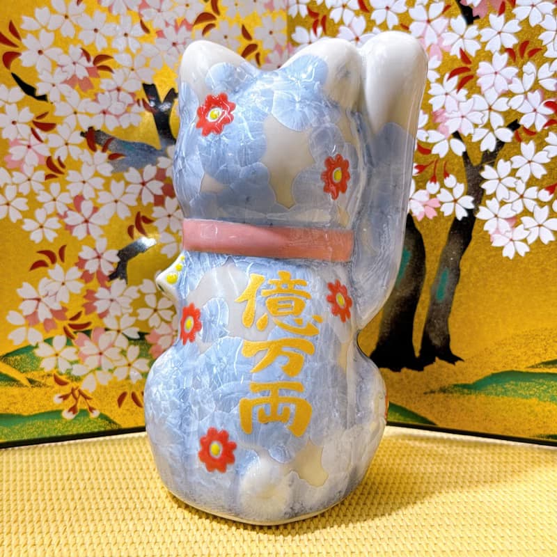 【藤陽綻華】日本清水燒招財貓 | 花結晶 - 銀藤 億万