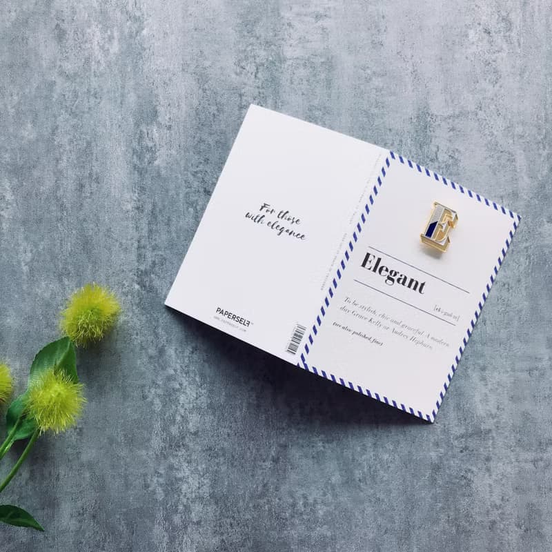 E / Elegant -琺瑯徽章卡－附信封 開學季 情人卡 萬用字母卡