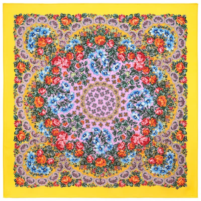 Original Pavlovo Posad Russian Shawl 100% Wool Woolen Scarf 125x125 cm 2037-2 N