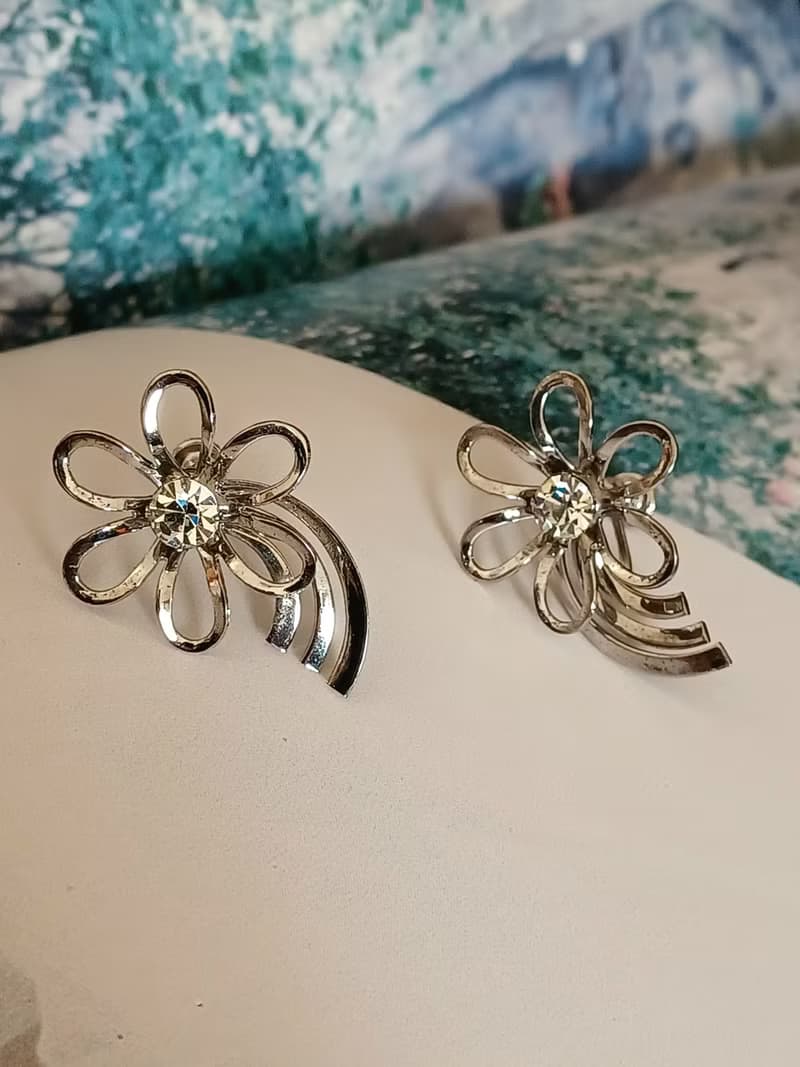 vintage jewelry  縷空花卉萊茵夾式耳環