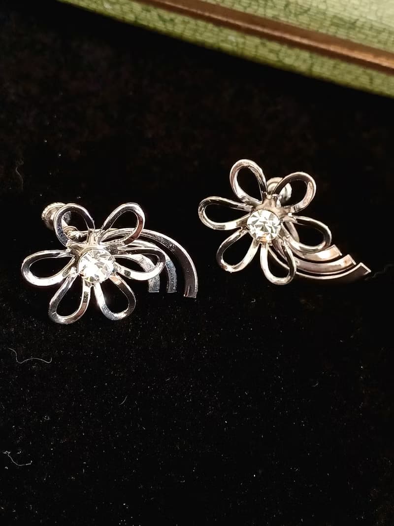 vintage jewelry  縷空花卉萊茵夾式耳環