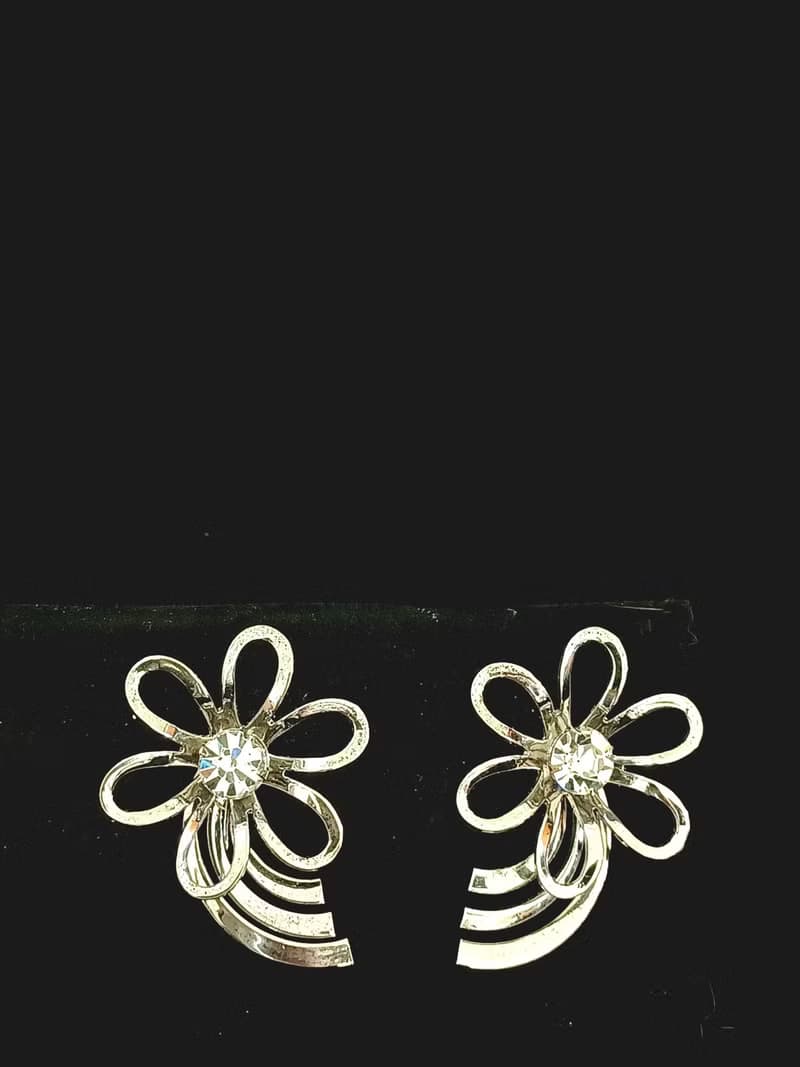 vintage jewelry  縷空花卉萊茵夾式耳環