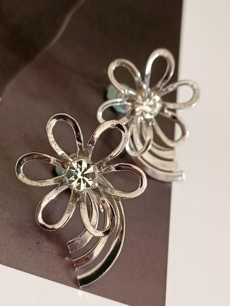 vintage jewelry  縷空花卉萊茵夾式耳環