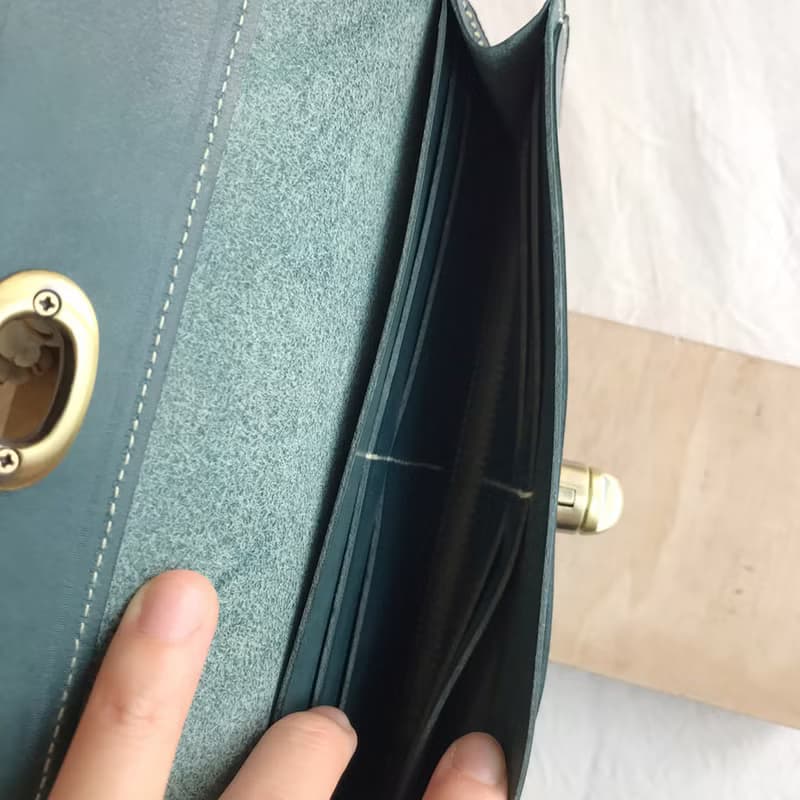 植鞣革長夾_8卡3隔層_口金零錢層_文青藍