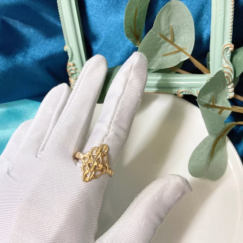 【西洋古董飾品】美有機自然風不規則雕花 紋理波紋感 戒指