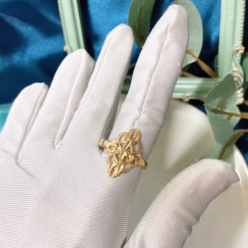 【西洋古董飾品】美有機自然風不規則雕花 紋理波紋感 戒指