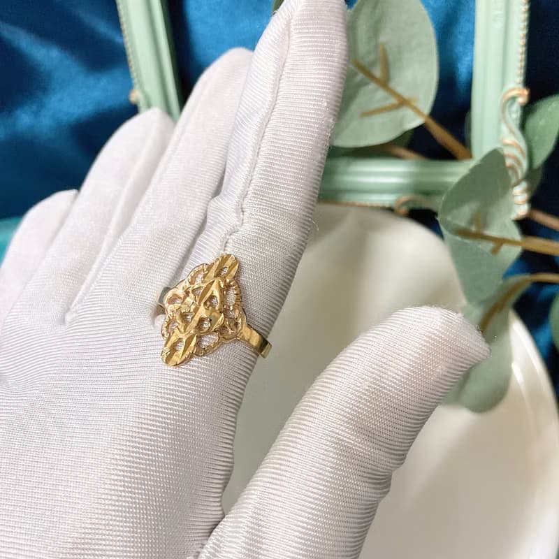【西洋古董飾品】美有機自然風不規則雕花 紋理波紋感 戒指