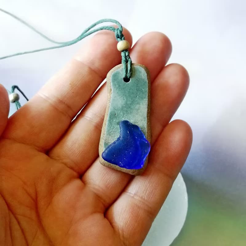 Wave Charm 海玻璃項鍊 波浪魅力 Blue sea glass pendant 波浪 Cute long necklace 情人節禮物 禮物推薦手工