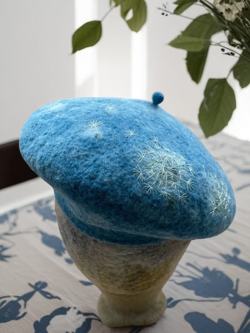 絲光美麗諾羊毛貝蕾帽 -  微風蒲影