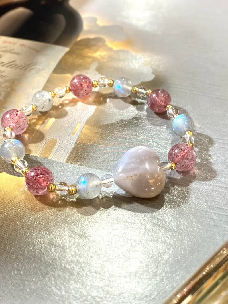 珊瑚紫愛心草莓晶灰月光手串手鍊