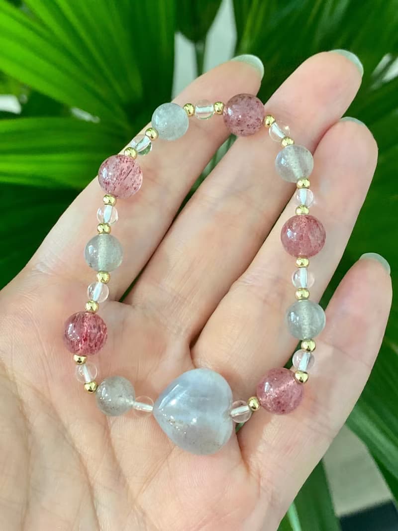 珊瑚紫愛心草莓晶灰月光手串手鍊