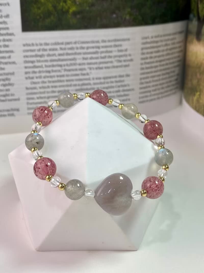 珊瑚紫愛心草莓晶灰月光手串手鍊