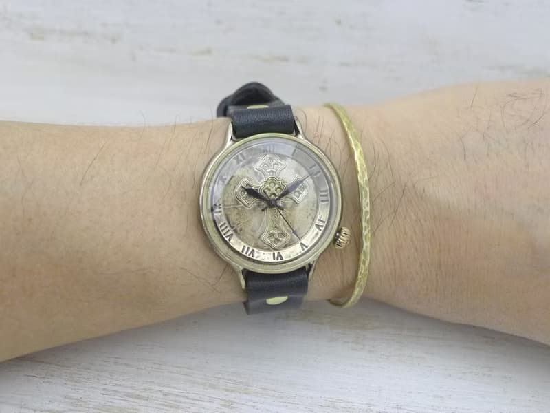 Cross Dial-JB1 36mm Brass(真鍮) 十字架文字盤 ローマ数字 手作り腕時計  JUM183