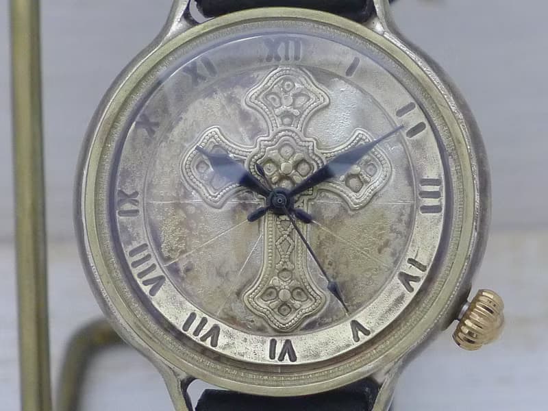 Cross Dial-JB1 36mm Brass(真鍮) 十字架文字盤 ローマ数字 手作り腕時計  JUM183
