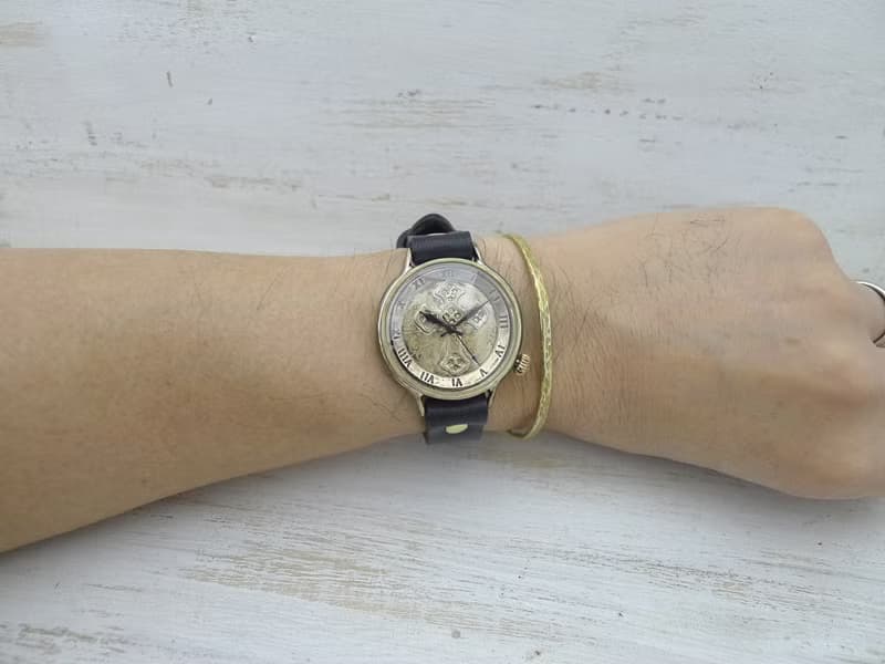 Cross Dial-JB1 36mm Brass(真鍮) 十字架文字盤 ローマ数字 手作り腕時計  JUM183