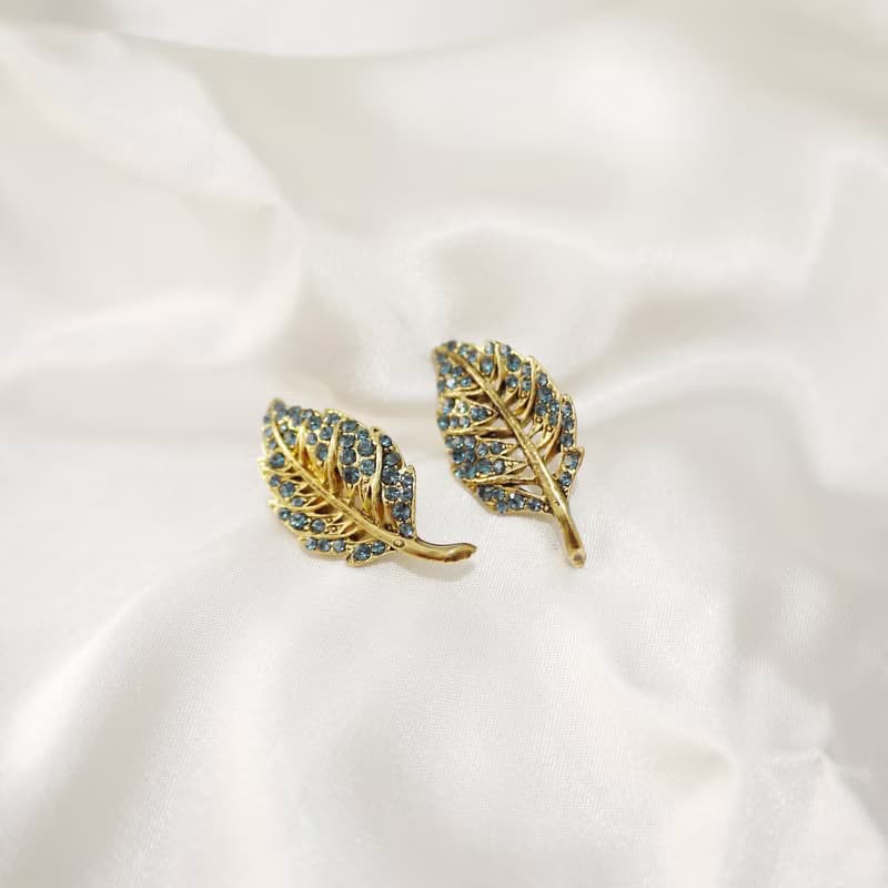 浪漫花都落葉璀燦藍耳飾