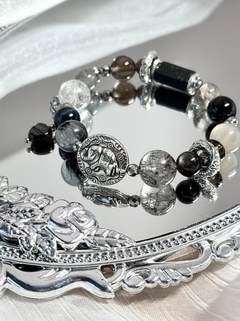 富豫雙生水晶設計手鍊情侶款 - 醫療鋼/黑碧璽原礦/金曜石愛心