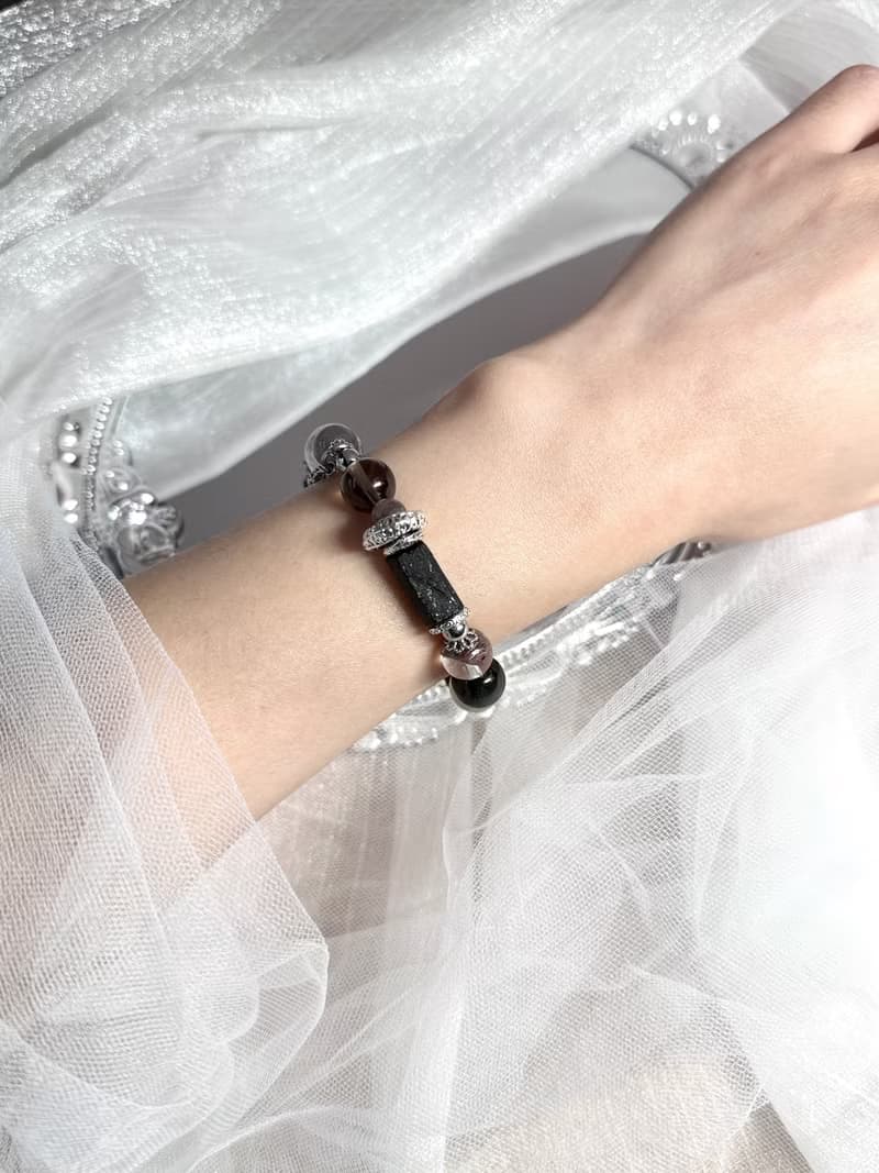 富豫雙生水晶設計手鍊情侶款 - 醫療鋼/黑碧璽原礦/金曜石愛心