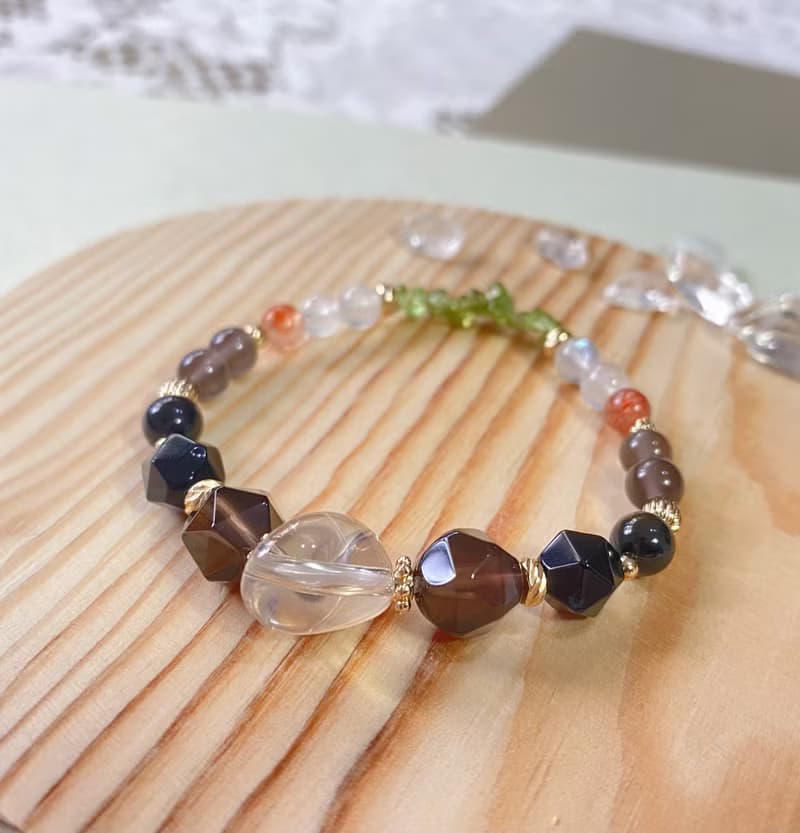 茶晶 金太陽 黑曜石 橄欖石 白月光 || 貴人 招財 辟邪 水晶手鍊