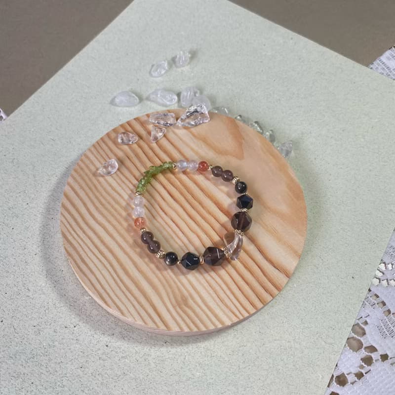 茶晶 金太陽 黑曜石 橄欖石 白月光 || 貴人 招財 辟邪 水晶手鍊