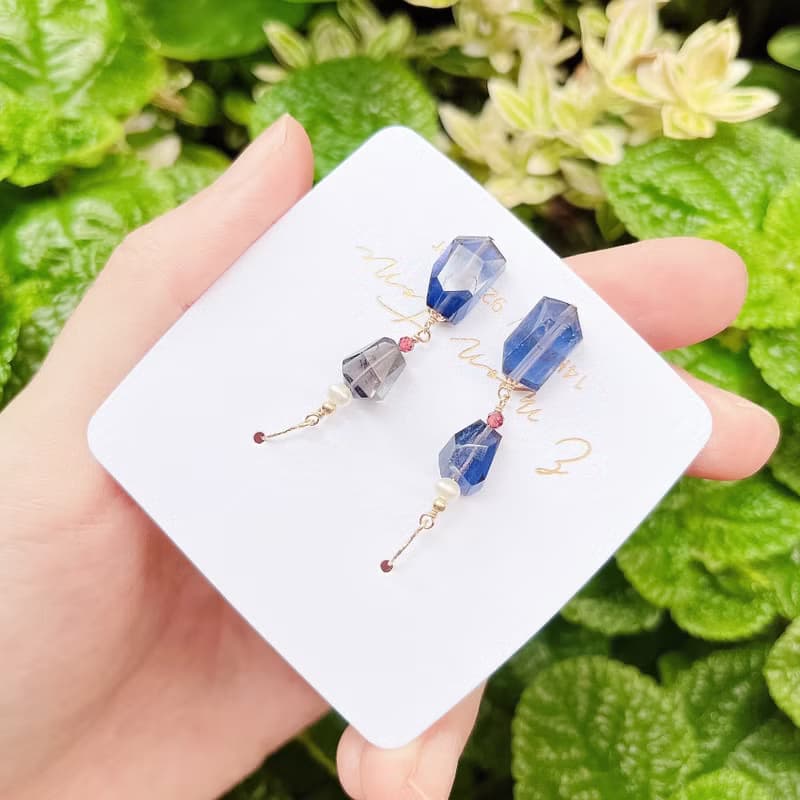 幻紫綢緞 堇青石 多切面閃亮透嫩 14K 耳環耳夾