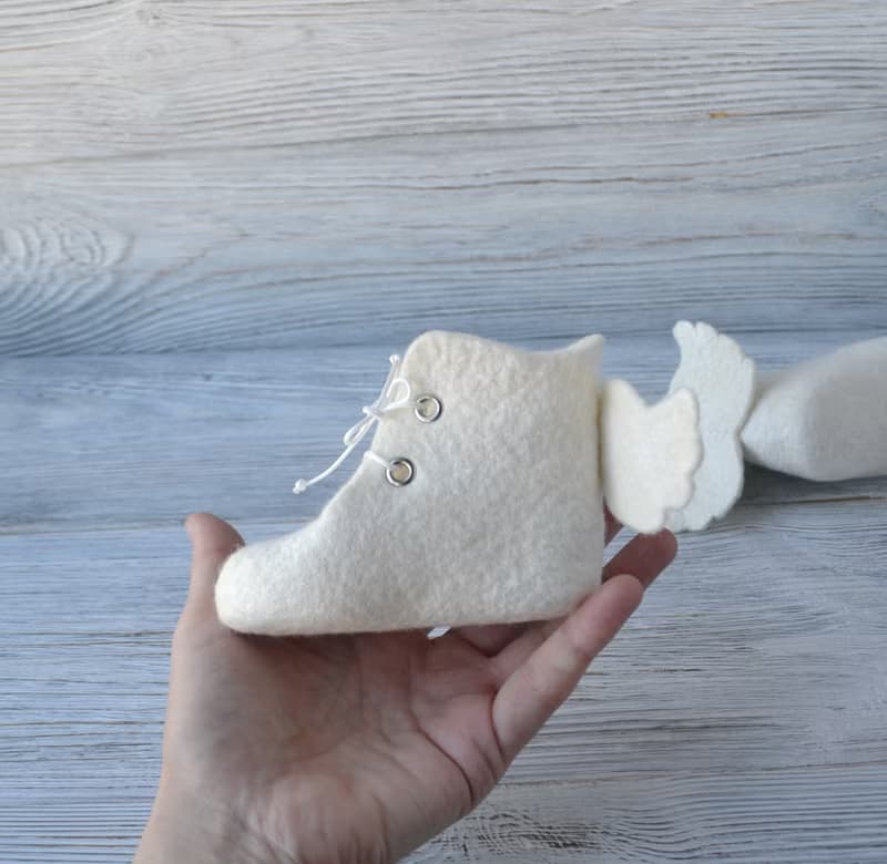 Felted wool white baby booties with angel wings Newborn shoes Christening gift