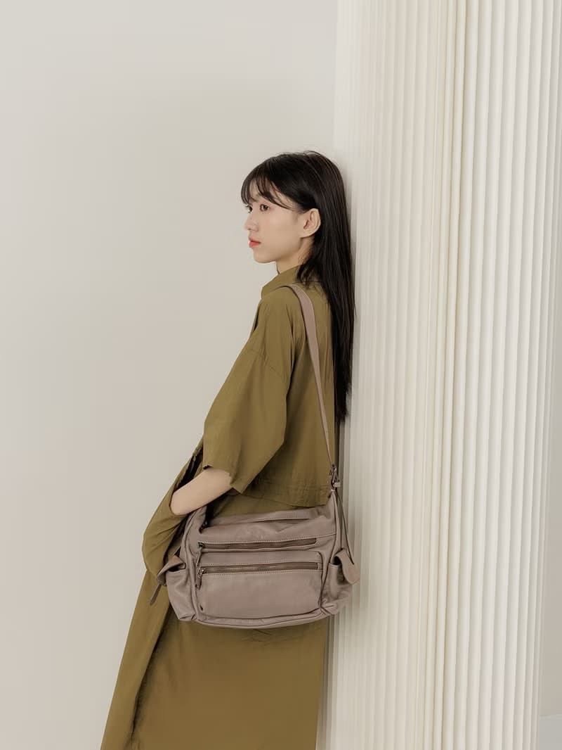 supportingrole 真皮擁抱優雅多口袋分層功能性 灰褐色