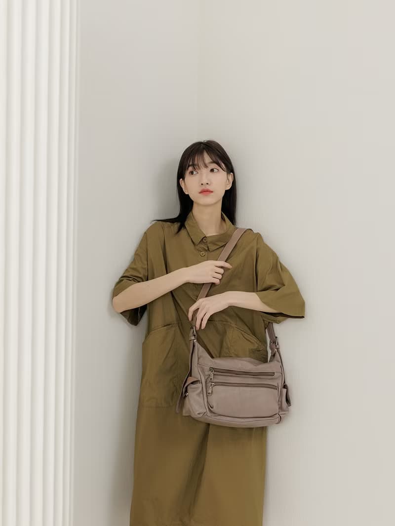 supportingrole 真皮擁抱優雅多口袋分層功能性 灰褐色