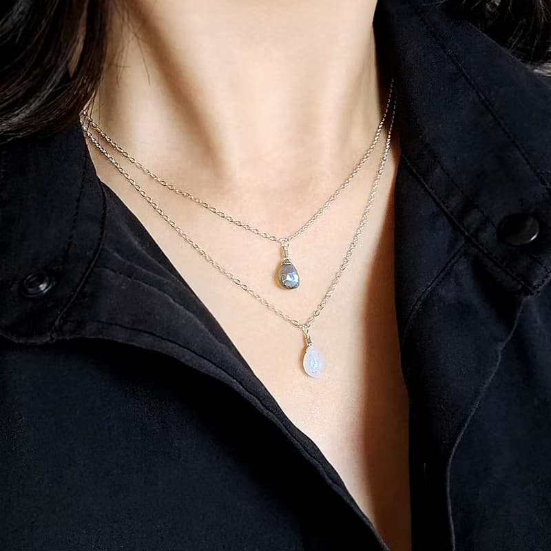 Rainbow Moonstone Moonlight Silver Earring Necklace Set
