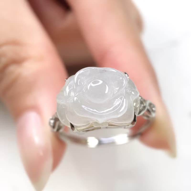 冰種翡翠花花戒指 925銀 | 天然緬甸A貨翡翠 | 送禮