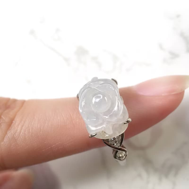 冰種翡翠花花戒指 925銀 | 天然緬甸A貨翡翠 | 送禮